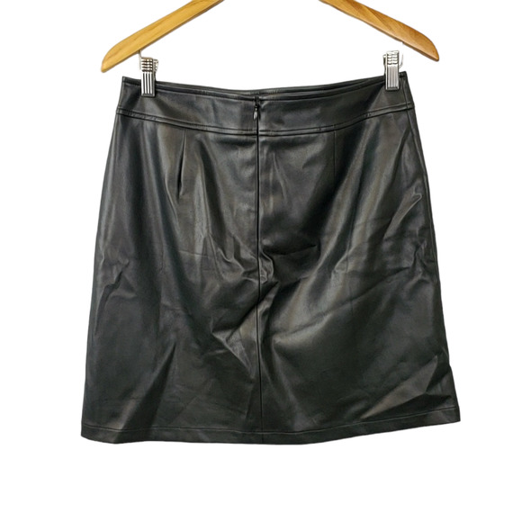 LOFT | FAUX WRAP FAUX LEATHER ASYMMETRICAL BLACK SKIRT WOMEN'S SIZE 8P - Picture 9 of 17